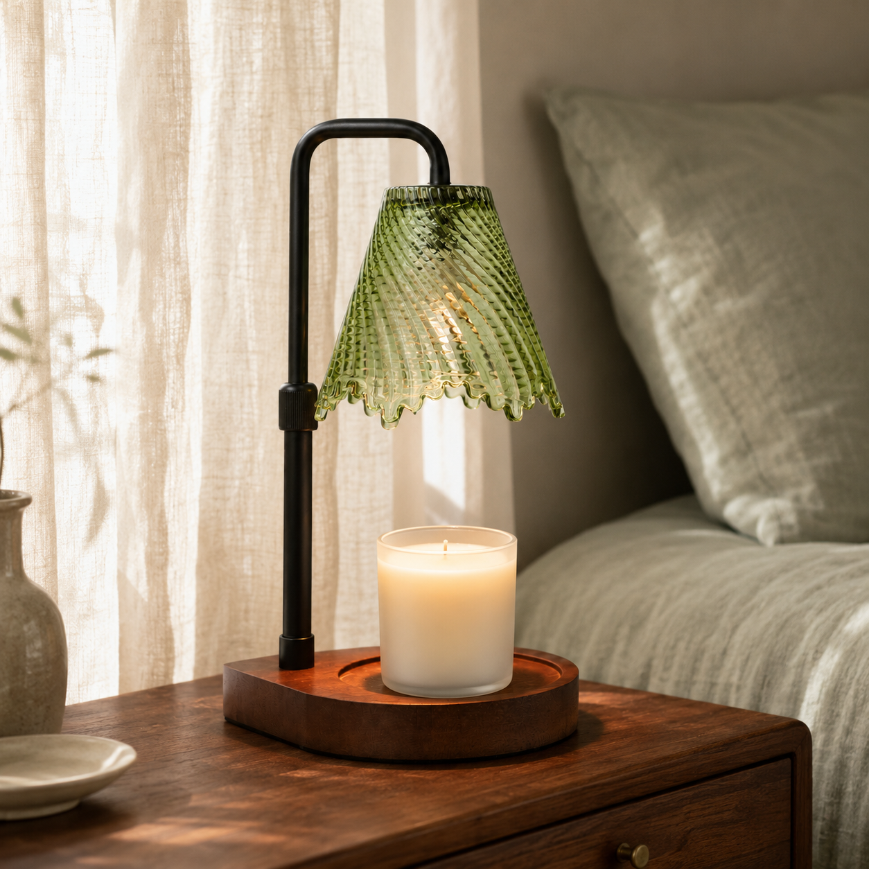 Sage Pleat Candle Warmer Lamp