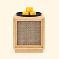 Unlit Natural Weave Wooden Illumination Wax Warmer with woven front panel and yellow wax melts, front view.