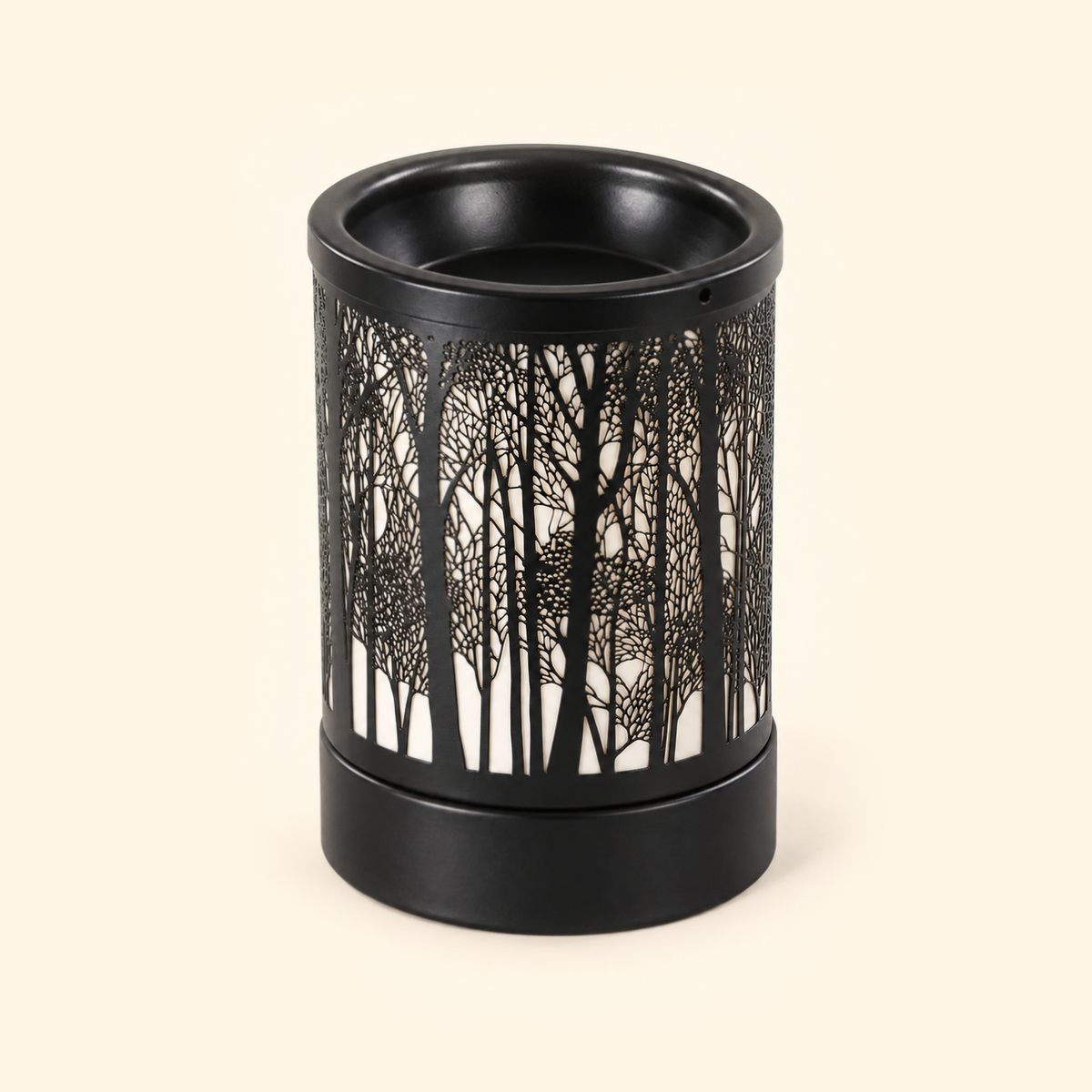 Forest Silhouette Metal Illumination Wax Warmer on a cream background