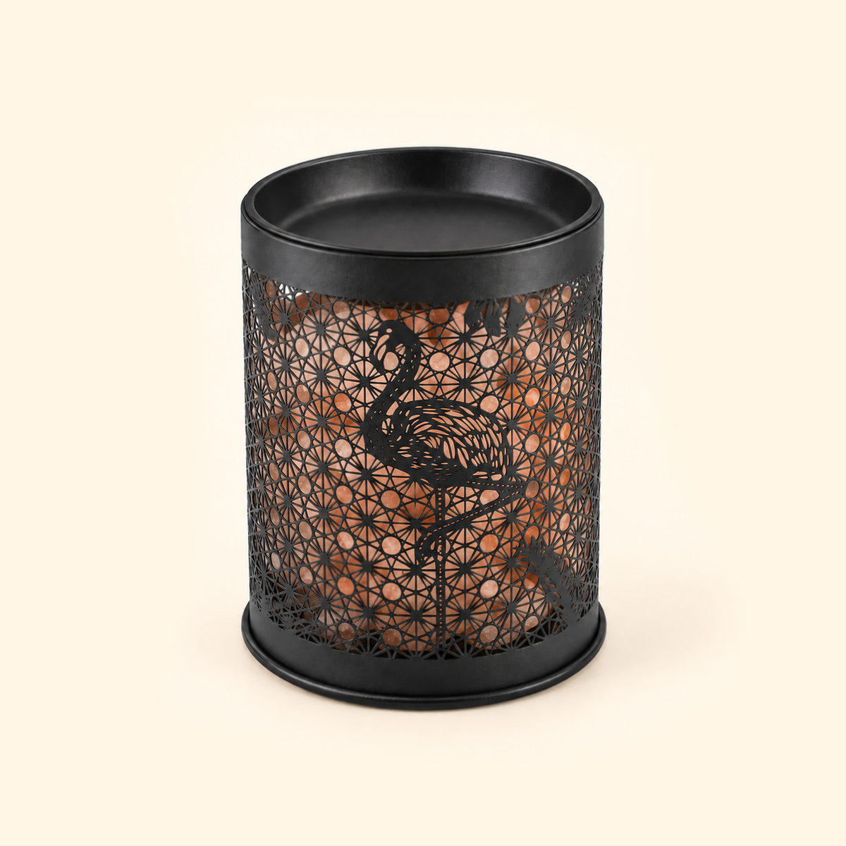 Flamingo Salt Glow Illumination Wax Warmer with Himalayan salt rocks, front view with light off