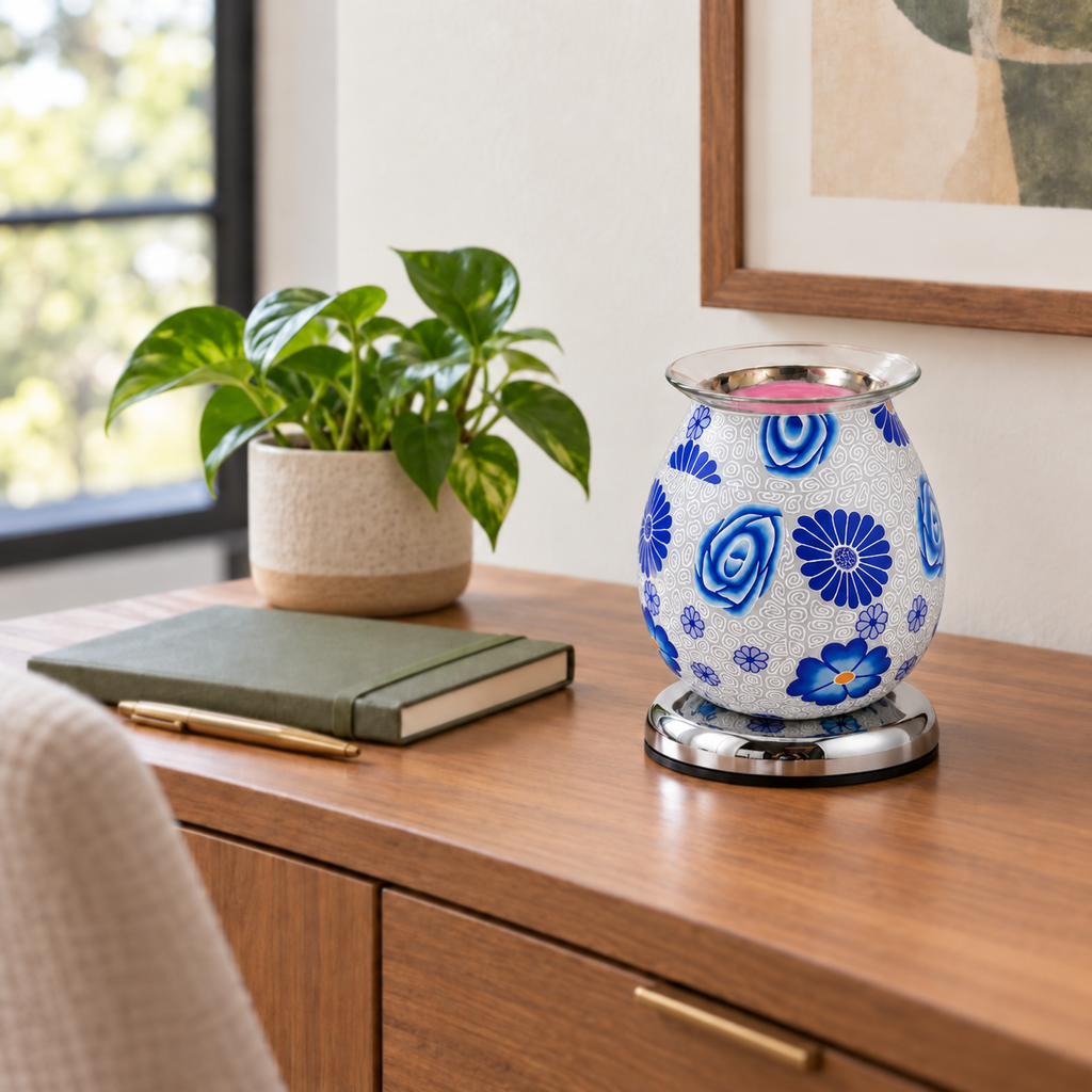 Cobalt Blue Floral Glass Illumination Wax Warmer