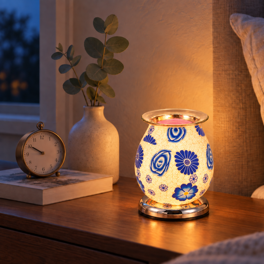 Cobalt Blue Floral Glass Illumination Wax Warmer