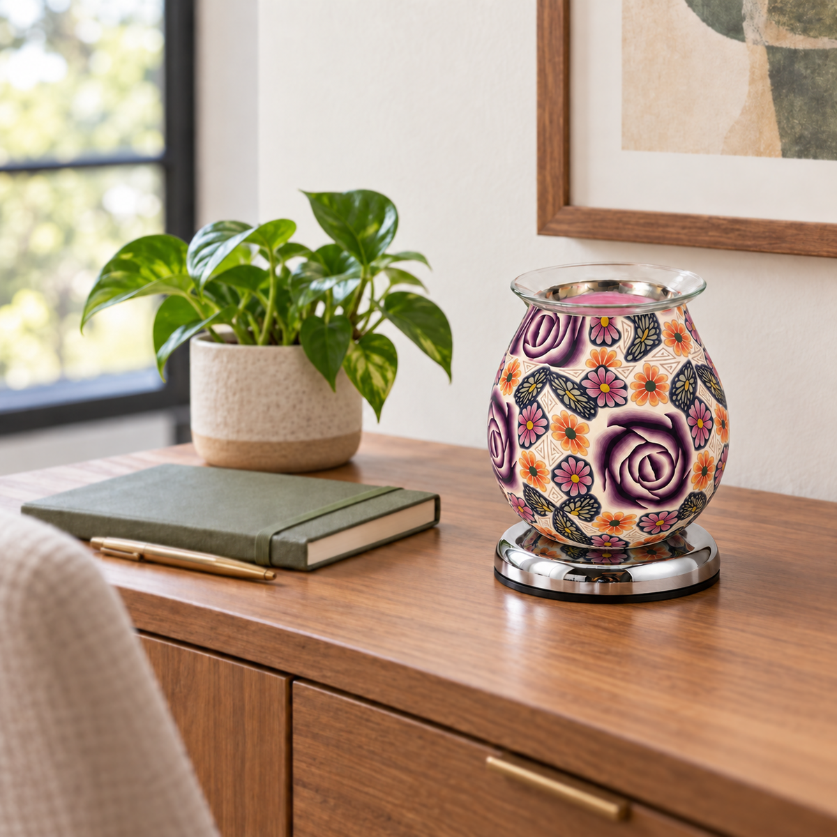 Purple Rose Garden Glass Illumination Wax Warmer