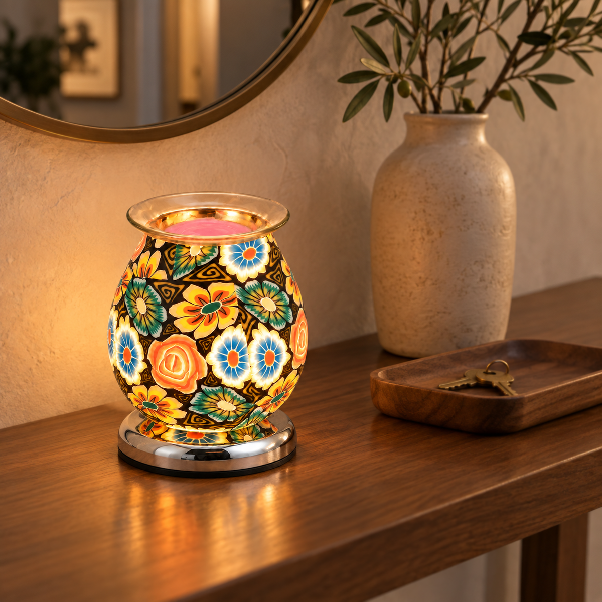 Midnight Multicolor Floral Glass Illumination Wax Warmer
