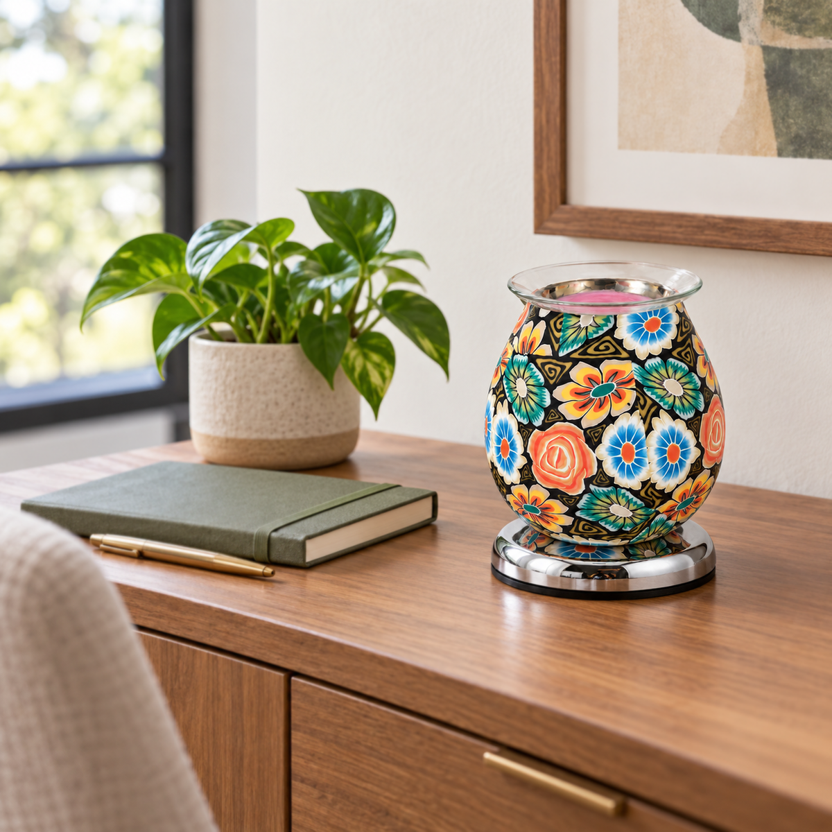 Midnight Multicolor Floral Glass Illumination Wax Warmer