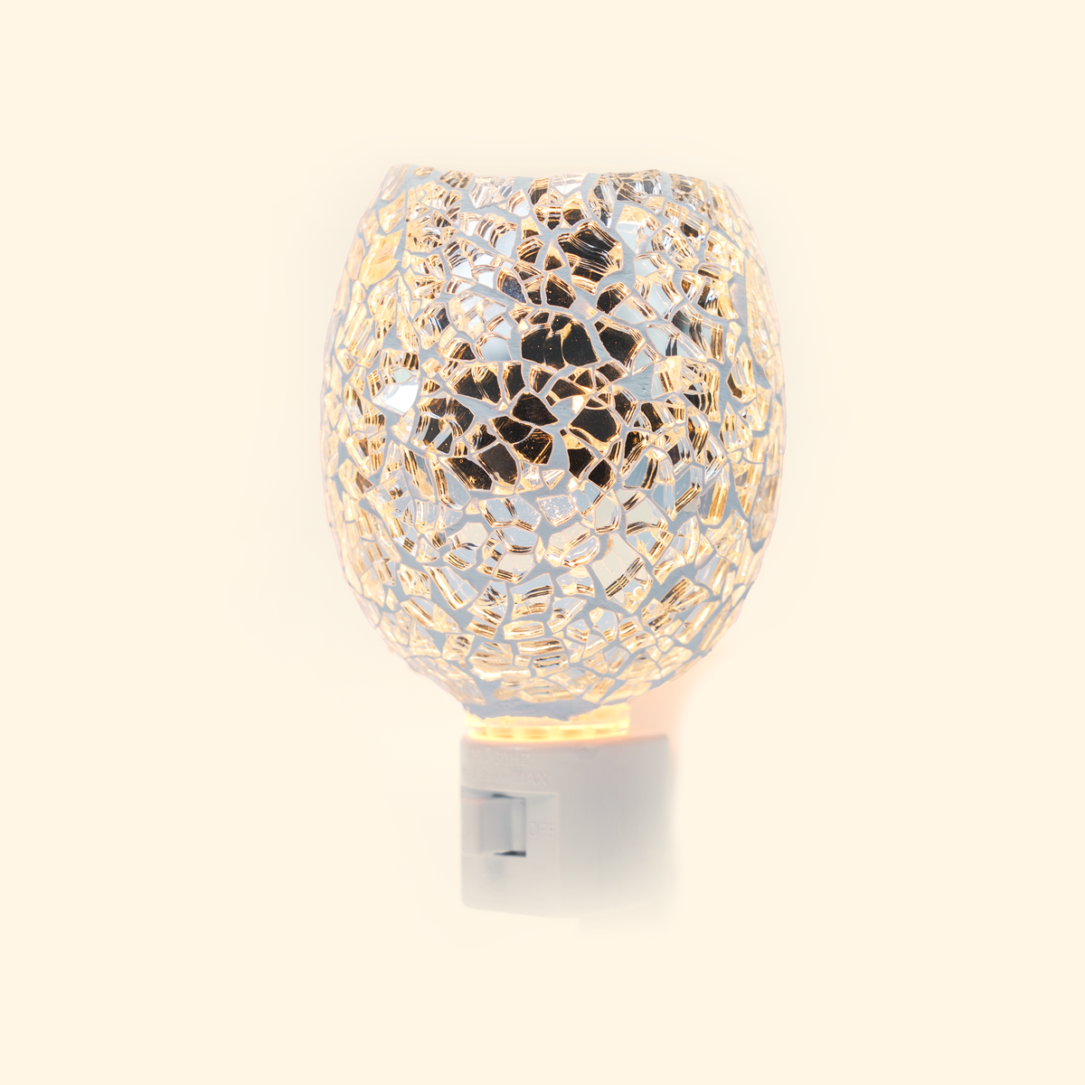 Clear Crystal Mosaic Pluggable Wax Warmer with transparent mosaic glass, front view.