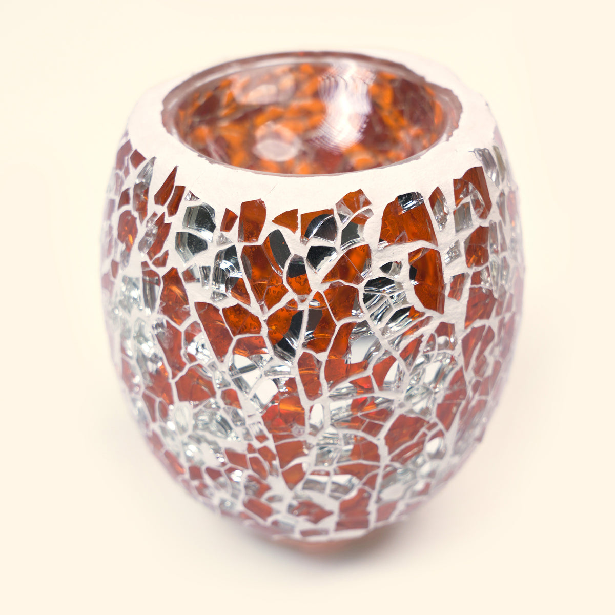 Close-up of the amber mosaic glass shade on the Golden Amber Mosaic Pluggable Wax Warmer.