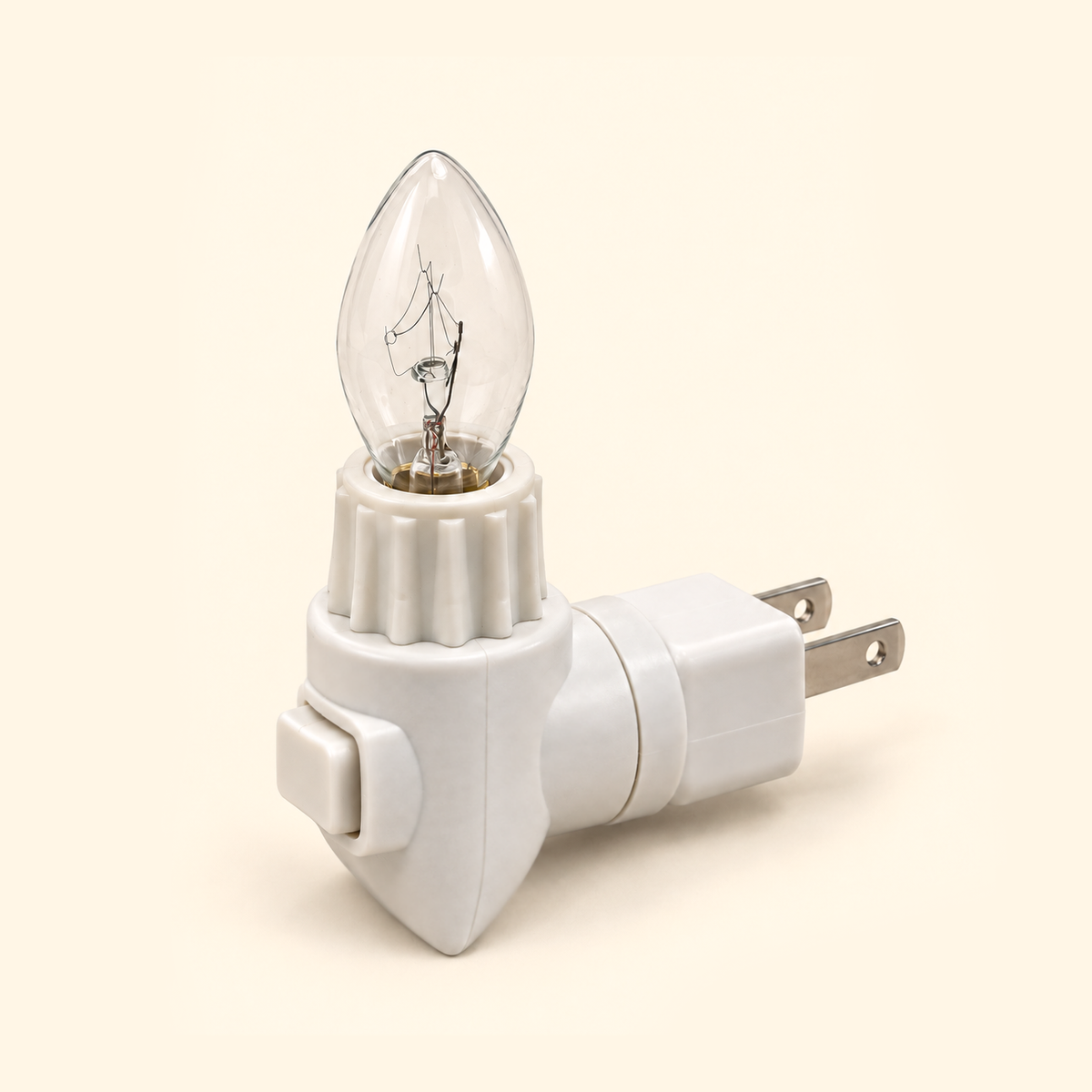 White plug base and bulb for the Pluggable Wax Warmer.